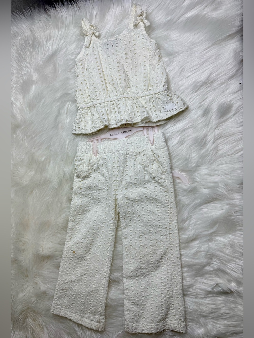 7 For All Mankind White Eyelet Wide-Leg Kids Matching Set